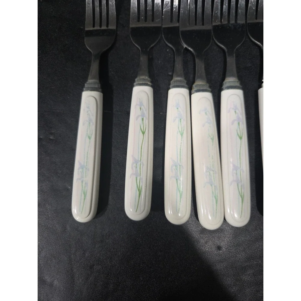 Corelle Shadow Iris Forks, 8‎ Piece Flatware, Corning Rostfrei, Vintage Utensils